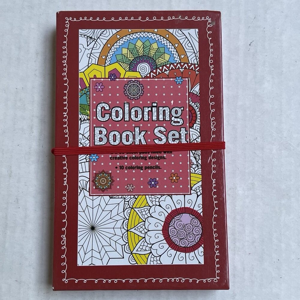 Coloring Book Set 2 in 1 Mystical Illusion 10 Colored Pencils Mini‎ Travel Artsy